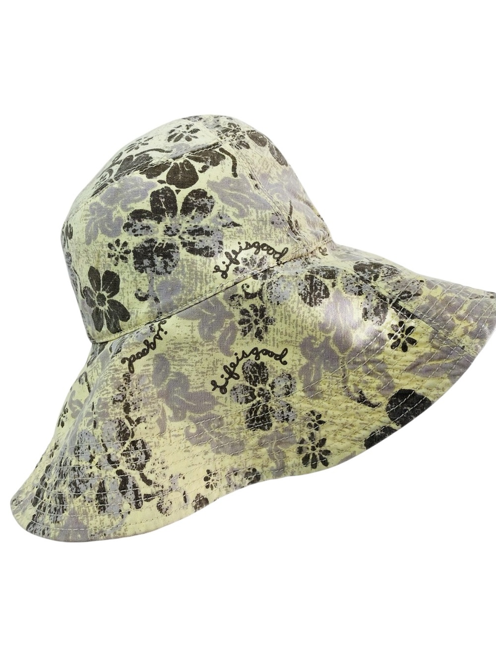 Life Is Good Yellow/Sage Green Floral W/ Subtle Script Detail Bucket Hat OS